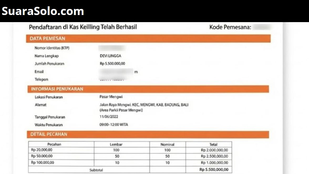 Contoh bukti pemesanan BI Pintar